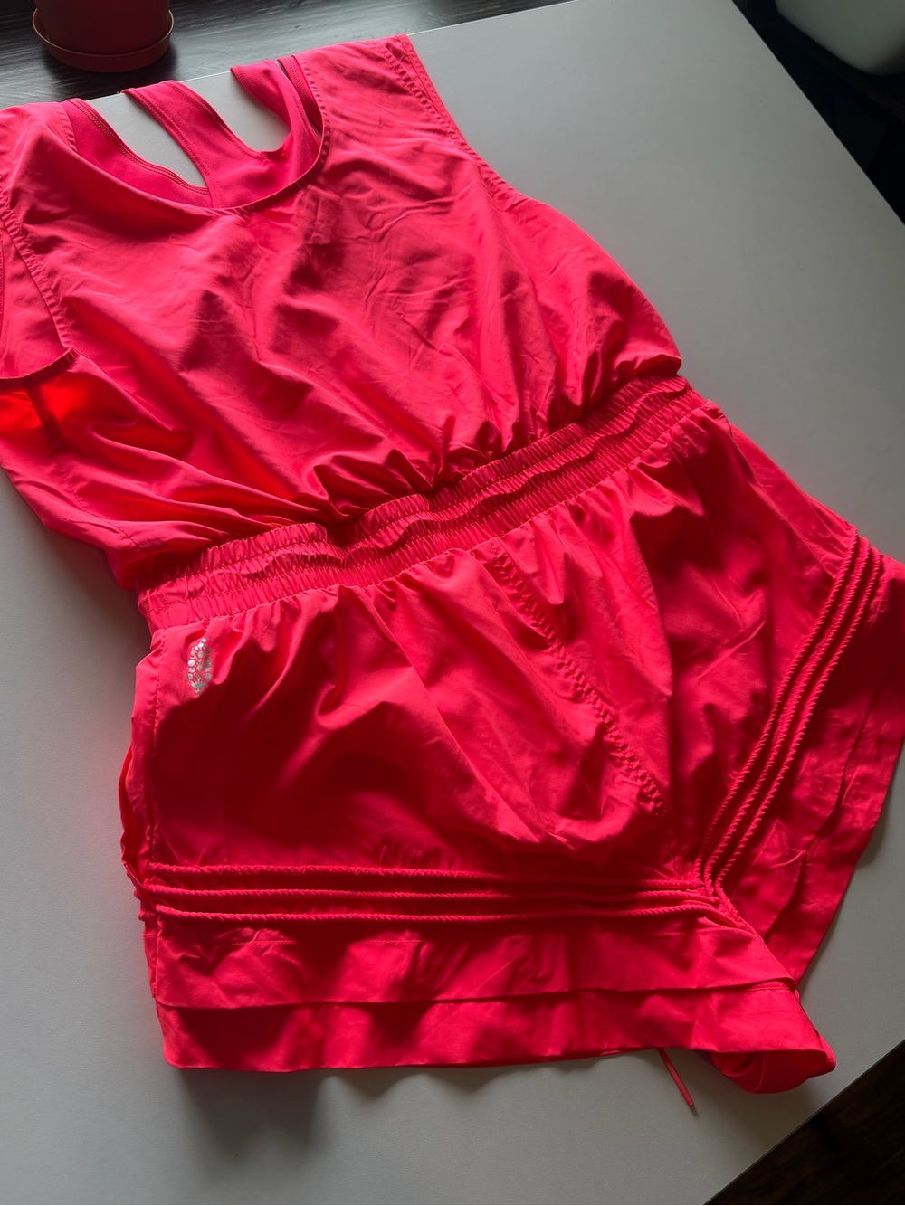 FP Movement by Free People Neon Coral Scoop-Neck Romper - Picture 4 of 4